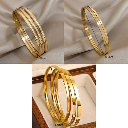 3pcs Glossy 18K Gold Plated Stainless Steel Bangle Bracelet Set