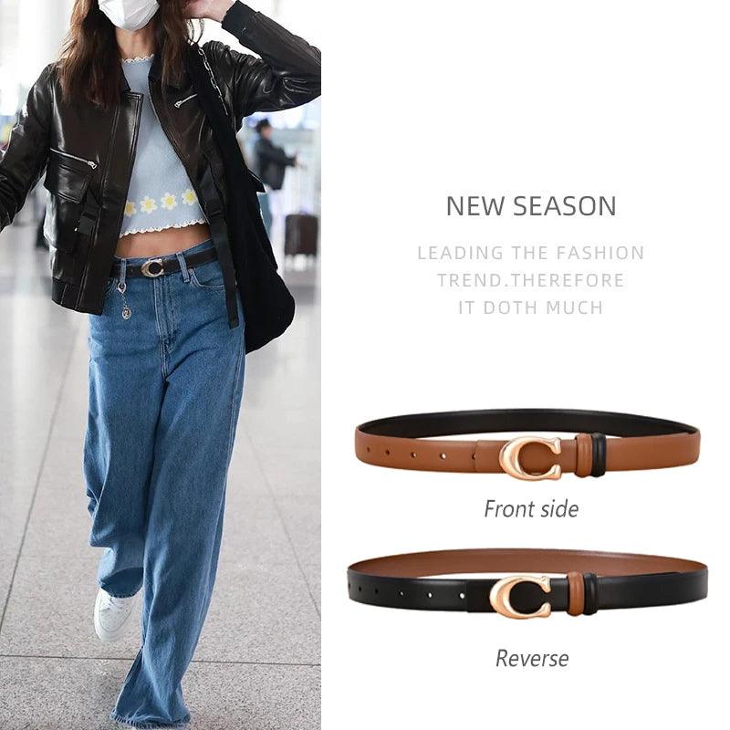 Double-Sided Leather Belt with Alloy Pin Buckle - SHACNI