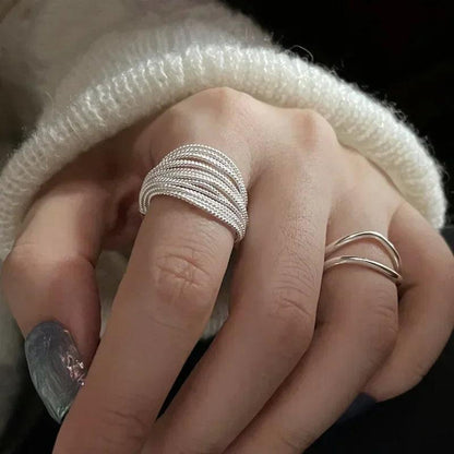 Silver Plated Lines Ring - Adjustable Vintage Style for Women - SHACNI