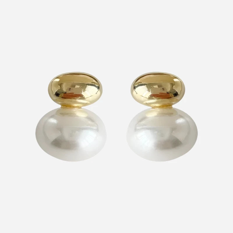 Elegant Gold Color Bean Spliced Flat Pearl Earrings