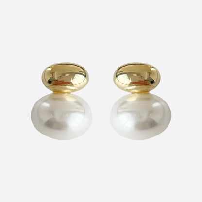 Elegant Gold Color Bean Spliced Flat Pearl Earrings