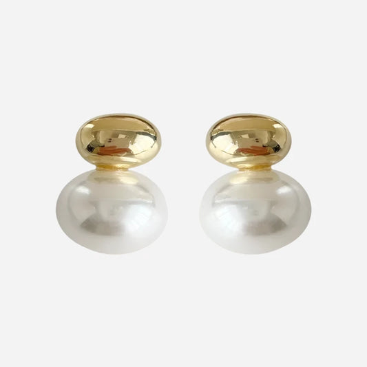 Elegant Gold Color Bean Spliced Flat Pearl Earrings