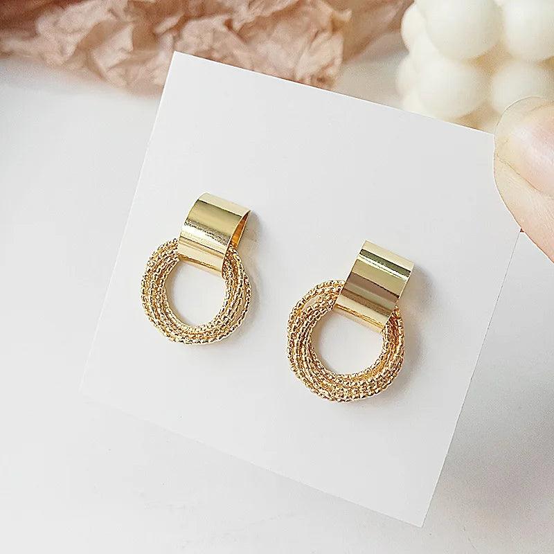 Retro Metal Gold Color Circle Stud Earrings for Women - Korean Jewelry, Wedding & Party Accessories - SHACNI