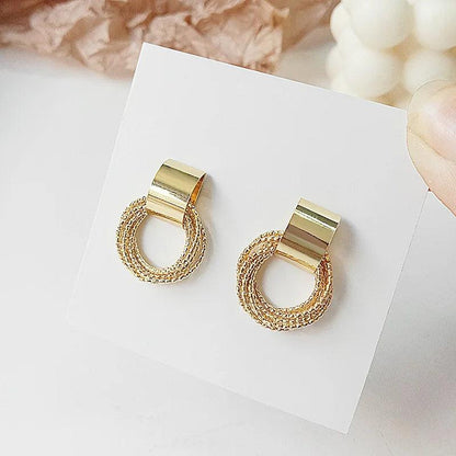 Retro Metal Gold Color Circle Stud Earrings for Women - Korean Jewelry, Wedding & Party Accessories - SHACNI