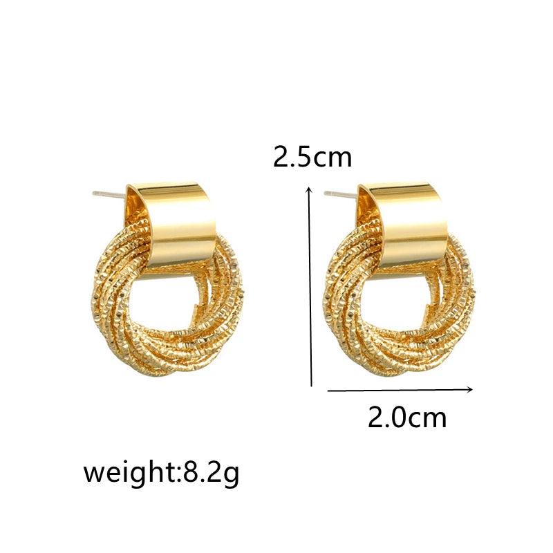 Retro Metal Gold Color Circle Stud Earrings for Women - Korean Jewelry, Wedding & Party Accessories - SHACNI