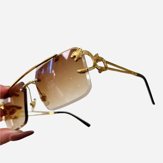 Rimless Sunglasses with Cheetah Decor