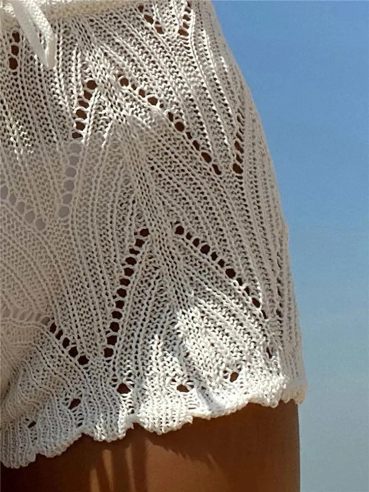 Hollow Out Drawstring Elastic Waist Crochet Knit Swim Shorts Women Summer Sexy Beach Holiday Cover Up Shorts 2023 - SHACNI