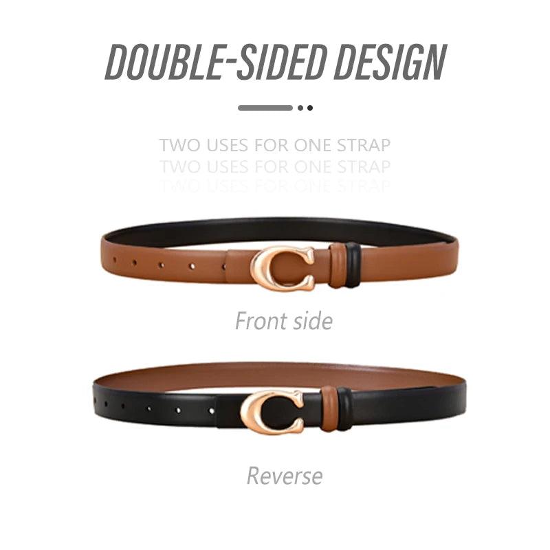 Double-Sided Leather Belt with Alloy Pin Buckle - SHACNI