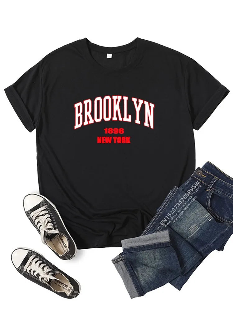 Brooklyn New York Women T Shirt Girl Graphic Printed Fashion - SHACNI