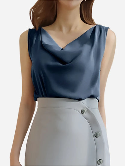 ZANZEA Elegant Satin Silk Tank Top | Korean-Style Cowl Neck Camisole | Versatile Office to Evening Wear - SHACNI