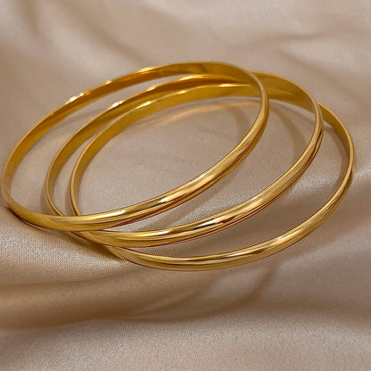 3pcs Glossy 18K Gold Plated Stainless Steel Bangle Bracelet Set