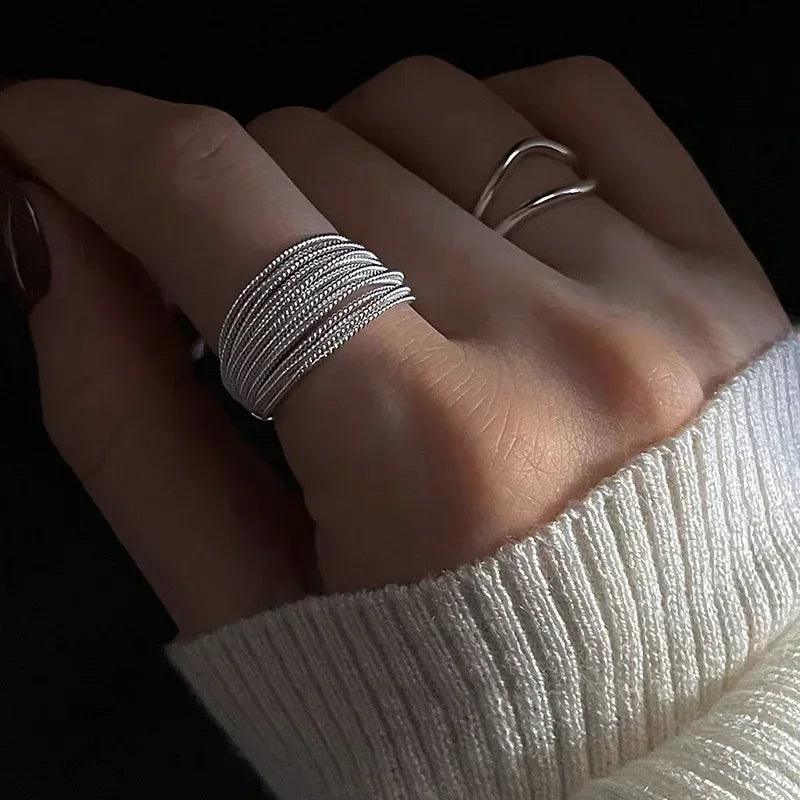 Silver Plated Lines Ring - Adjustable Vintage Style for Women - SHACNI