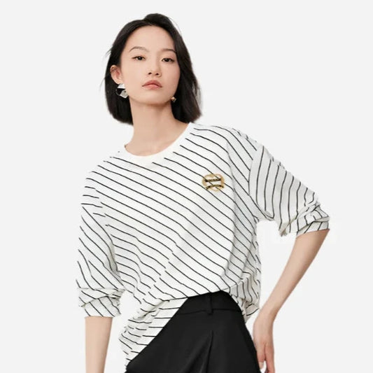 Women's Striped Round Neck Pullover T-Shirt