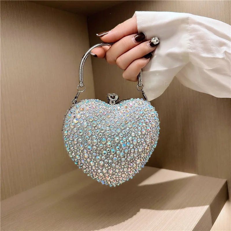 Heart Shape Crystal Clutch Purse