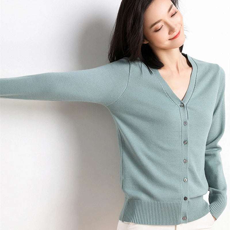 Women's V-Neck Cardigan Knit Sweater