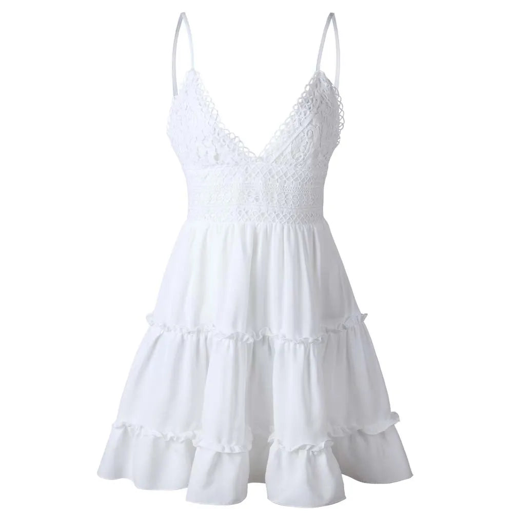 Stylish Summer Delight: Backless White Bowknot Mini Dress - SHACNI