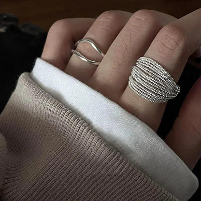 Silver Plated Lines Ring - Adjustable Vintage Style for Women - SHACNI