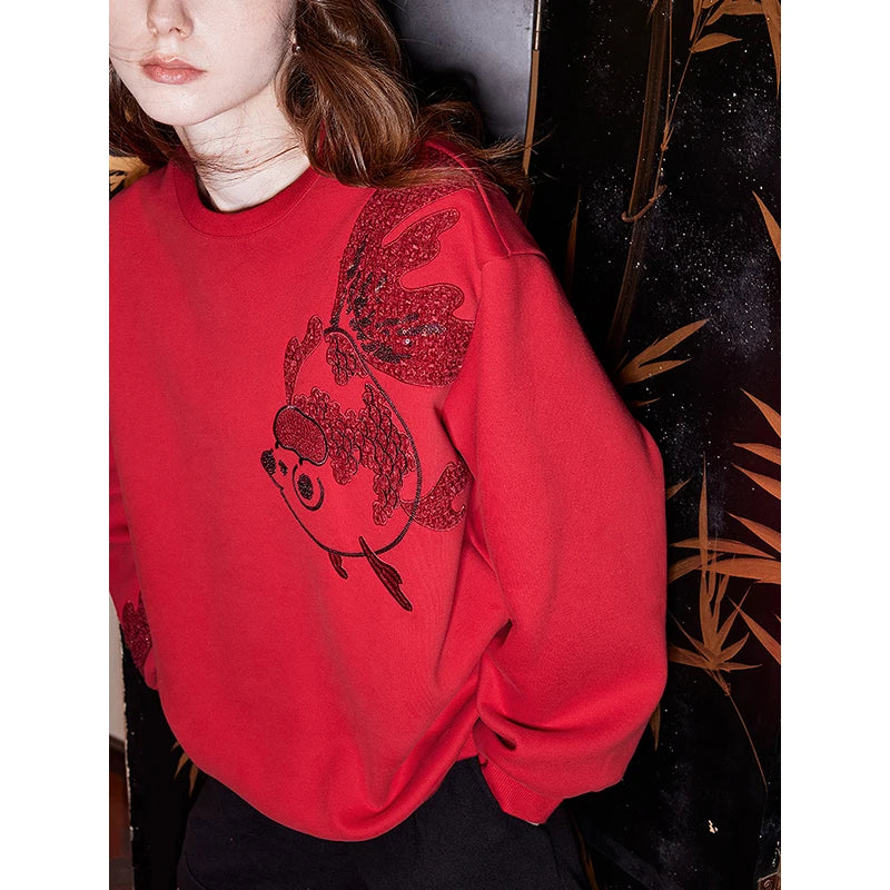 Women's Koi Embroidered Fleece Sweatshirt