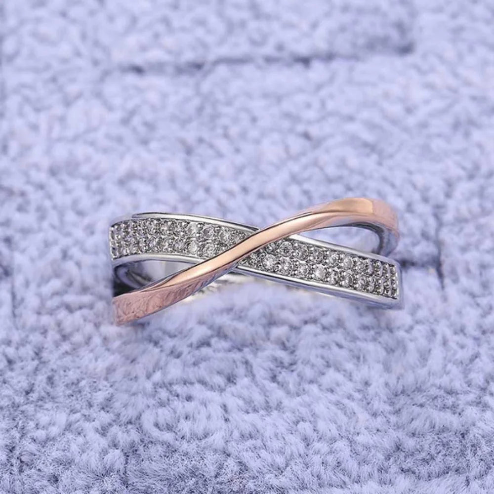 Two Tone X Shape Cross Ring