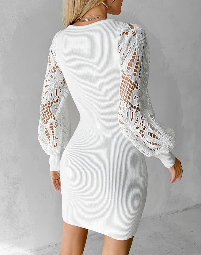 Cozy Elegance: Women's Winter Lantern Sleeve Sweater Dress - SHACNI