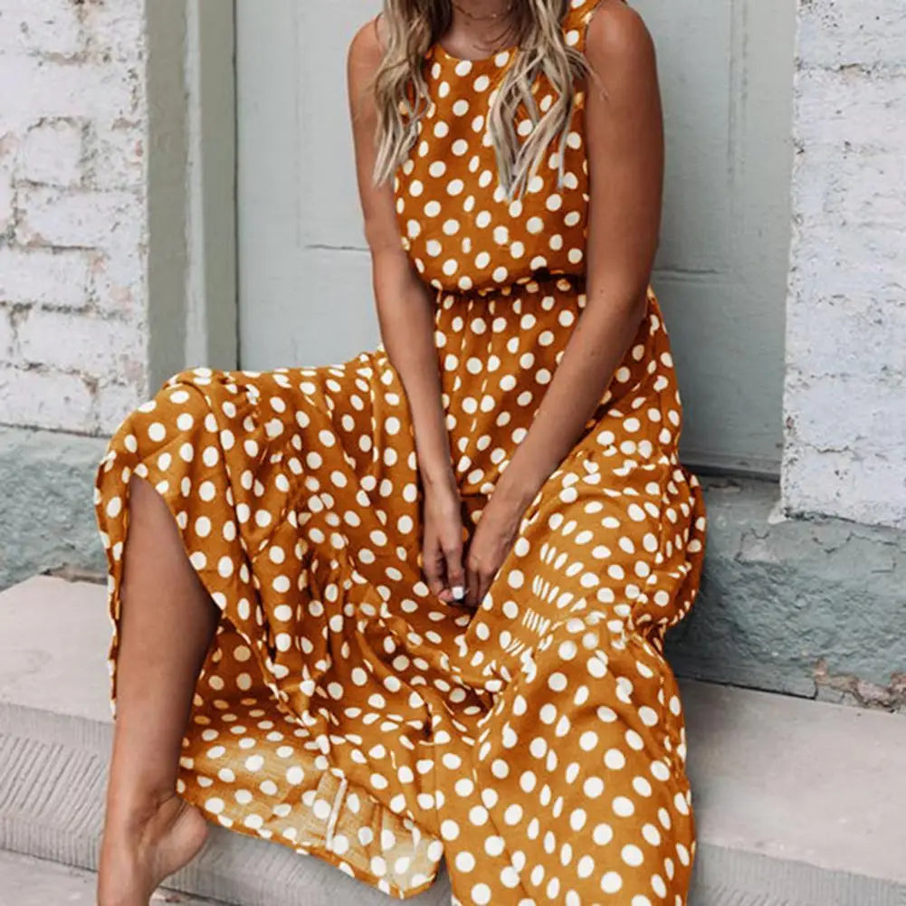 Chic Summer Style: Polka Dot Boho Maxi Dress - SHACNI