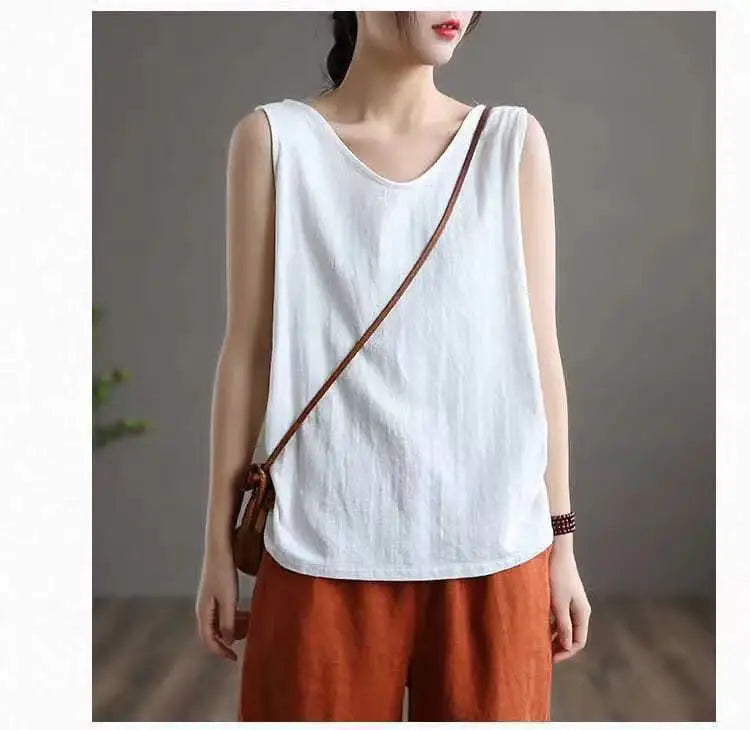 Sun Protection Style: Cotton Linen V-Neck Blouse for Women - SHACNI