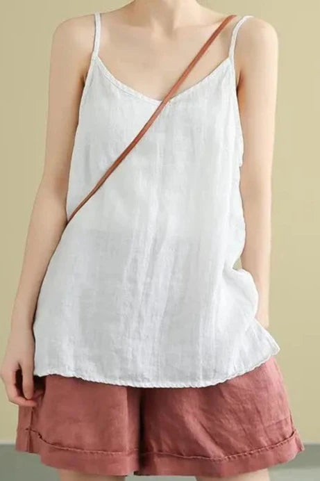 Sun Protection Style: Cotton Linen V-Neck Blouse for Women - SHACNI