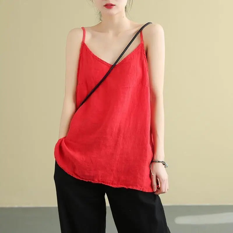 Sun Protection Style: Cotton Linen V-Neck Blouse for Women - SHACNI