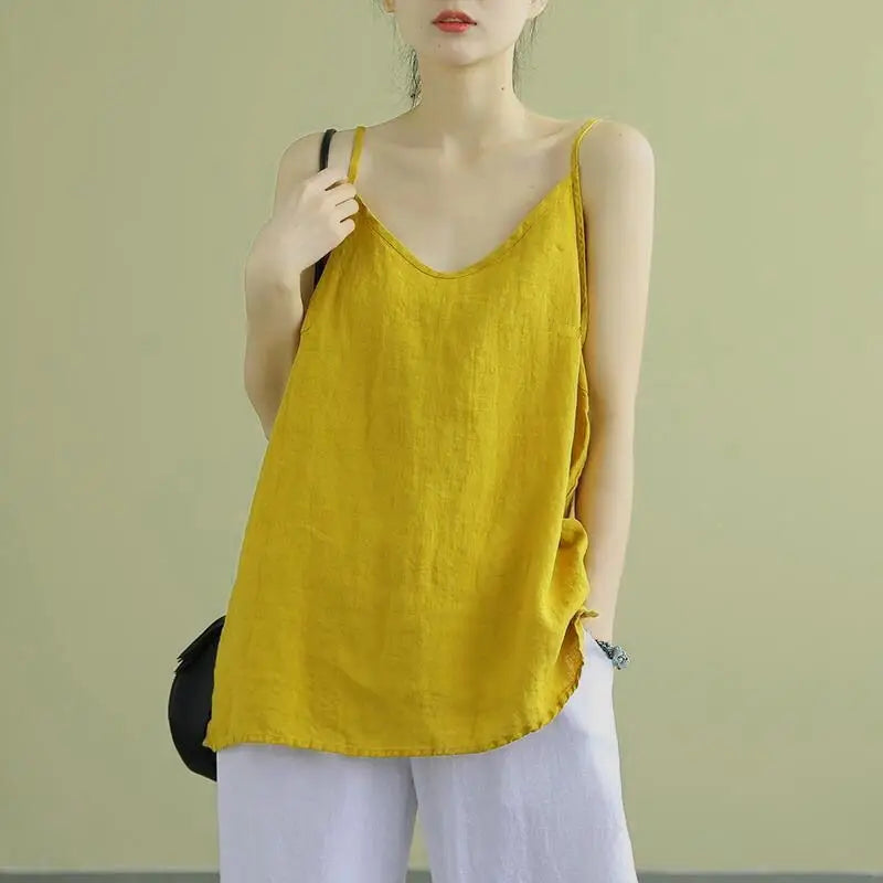 Sun Protection Style: Cotton Linen V-Neck Blouse for Women - SHACNI